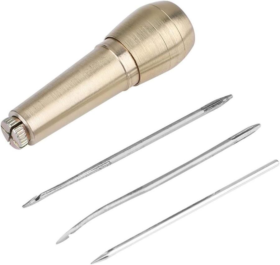 Canvas Leather Sew Awl 3 Needles Copper Handle Leather Shoe Repair Tool
