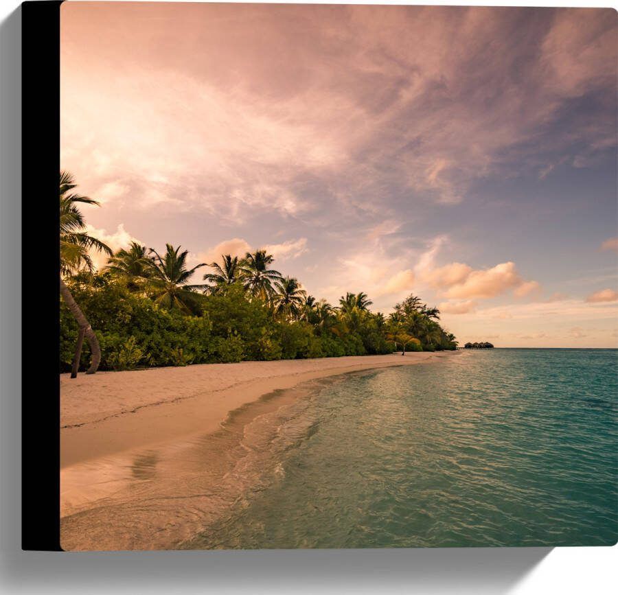 Canvas Ligbed aan Palmboom op Strand van Onbewoond Eiland 30x30 cm Foto op Canvas Schilderij (Wanddecoratie op Canvas)