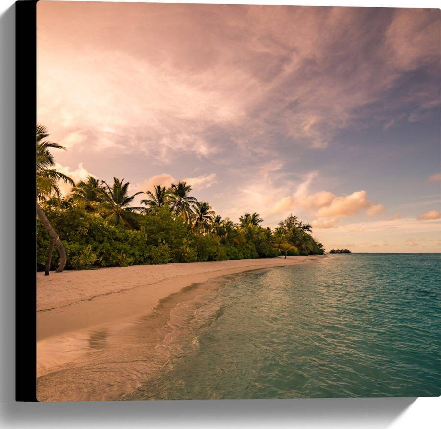 Canvas Ligbed aan Palmboom op Strand van Onbewoond Eiland 40x40 cm Foto op Canvas Schilderij (Wanddecoratie op Canvas)