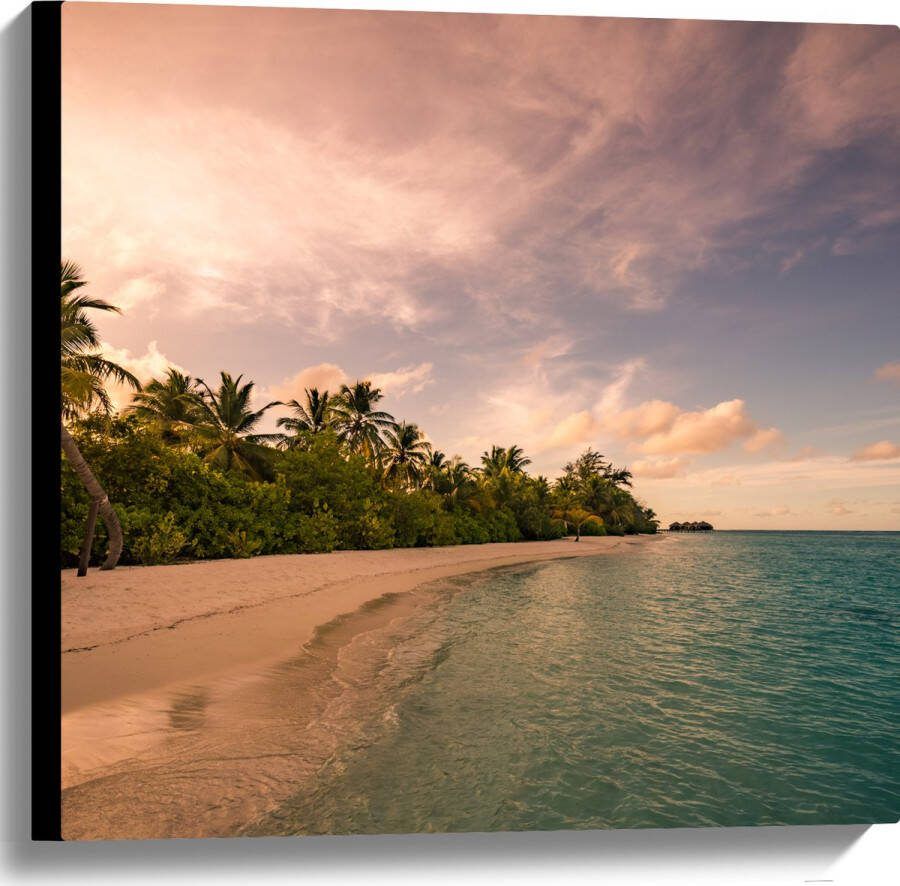 Canvas Ligbed aan Palmboom op Strand van Onbewoond Eiland 60x60 cm Foto op Canvas Schilderij (Wanddecoratie op Canvas)