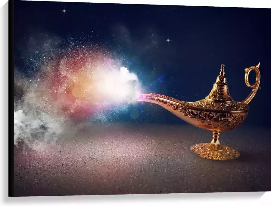 Canvas Magische Gouden Lamp met Kleurrijke Rook 100x75 cm Foto op Canvas Schilderij (Wanddecoratie op Canvas)