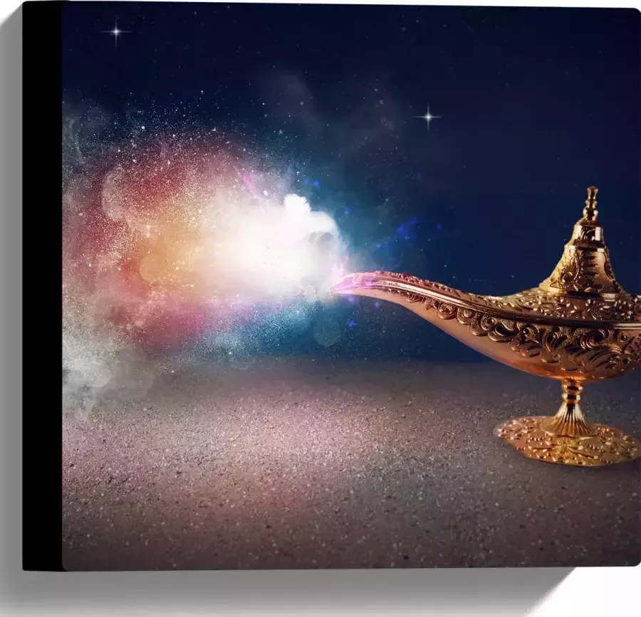 Canvas Magische Gouden Lamp met Kleurrijke Rook 30x30 cm Foto op Canvas Schilderij (Wanddecoratie op Canvas) - Foto 1
