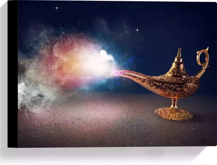 Canvas Magische Gouden Lamp met Kleurrijke Rook 40x30 cm Foto op Canvas Schilderij (Wanddecoratie op Canvas)