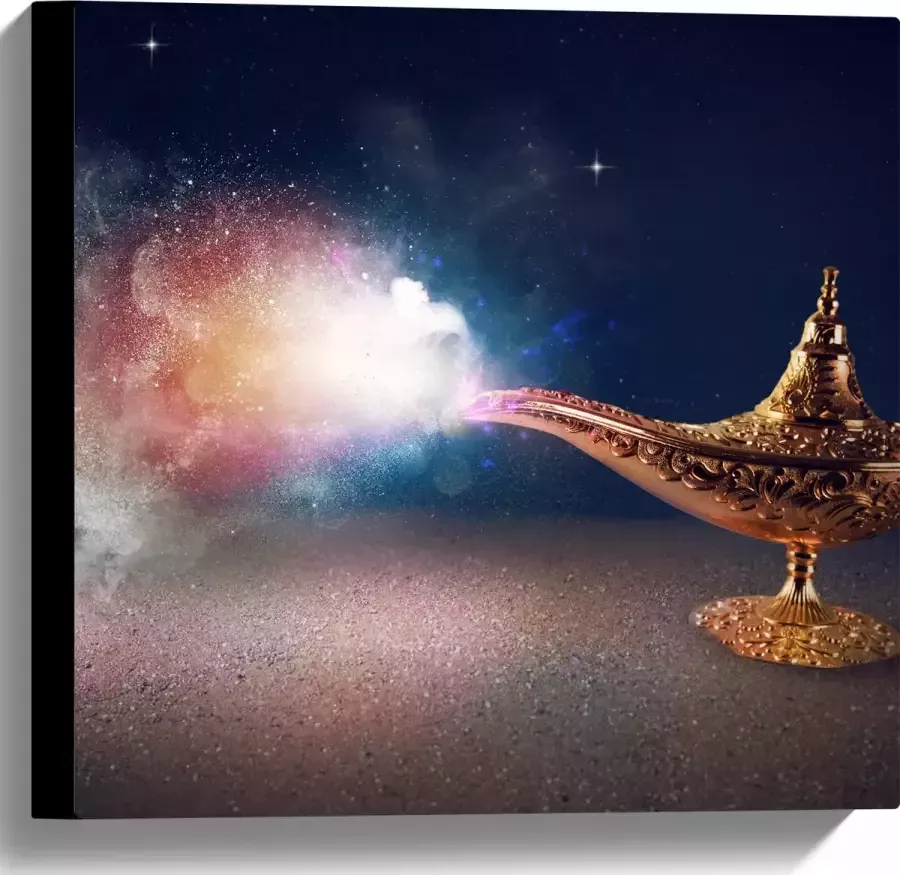 Canvas Magische Gouden Lamp met Kleurrijke Rook 40x40 cm Foto op Canvas Schilderij (Wanddecoratie op Canvas)