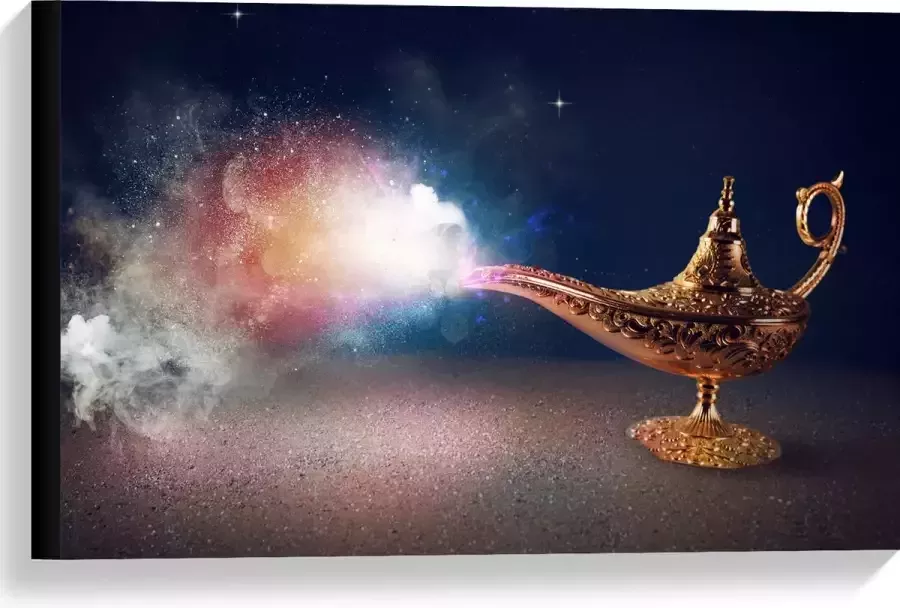 Canvas Magische Gouden Lamp met Kleurrijke Rook 60x40 cm Foto op Canvas Schilderij (Wanddecoratie op Canvas)