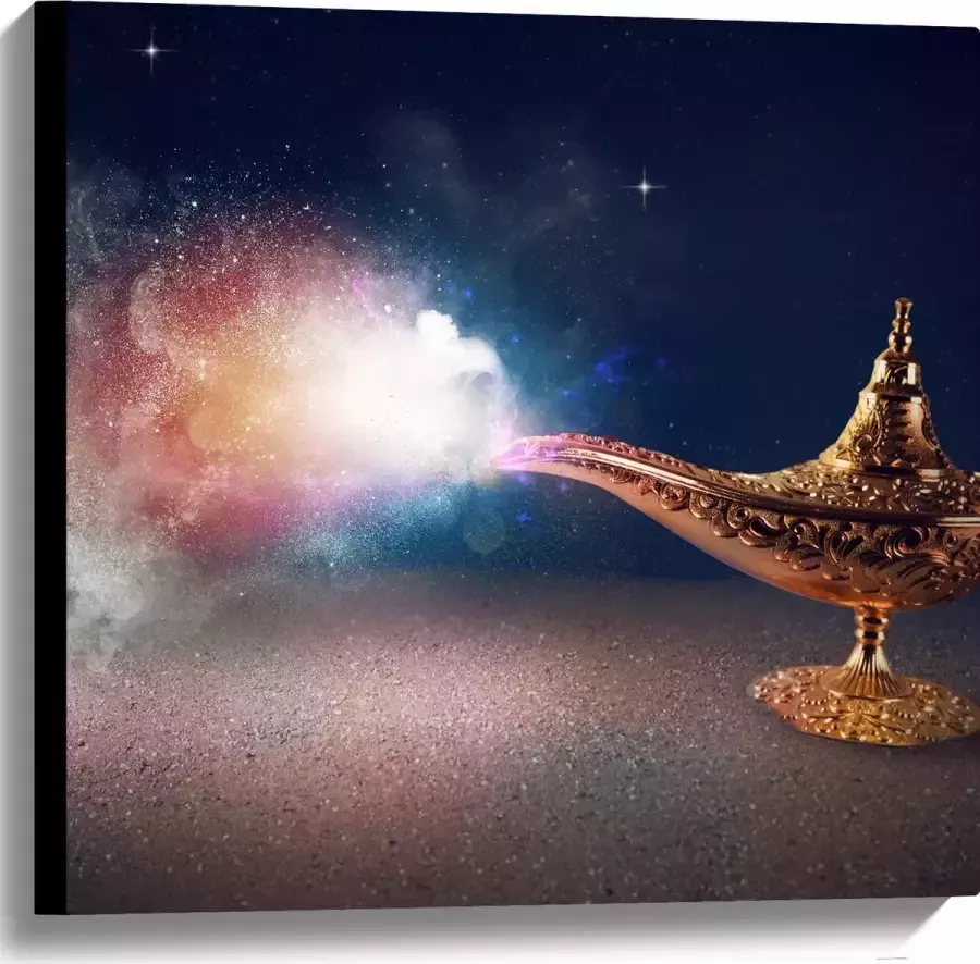 Canvas Magische Gouden Lamp met Kleurrijke Rook 60x60 cm Foto op Canvas Schilderij (Wanddecoratie op Canvas)