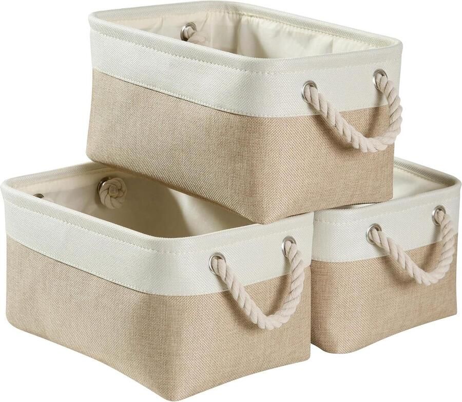 Canvas Opbergdoos Opvouwbare opbergmanden 3 stuks Kaki wit Stof