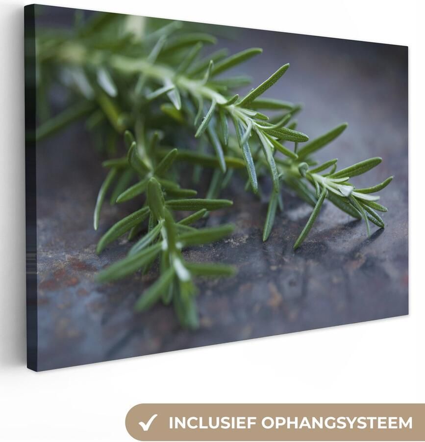 Canvas schilderij 120x80 cm Wanddecoratie Groene rozemarijn op een donkere tafel Muurdecoratie woonkamer Slaapkamer decoratie Kamer accessoires Schilderijen op canvas - Foto 2