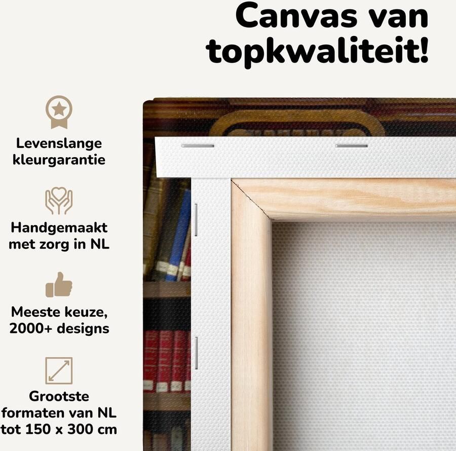 OneMillionCanvasses Canvas schilderij 140x90 cm Wanddecoratie Oude boeken in een bibliotheek Muurdecoratie woonkamer Slaapkamer decoratie Kamer accessoires Schilderijen - Foto 2