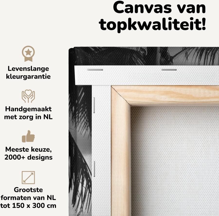 OneMillionCanvasses Canvas schilderij 140x90 cm Wanddecoratie Hangmat vastgeknoopt aan een palmboom bij een strand zwart wit Muurdecoratie woonkamer Slaapkamer decoratie Kamer accessoires Schilderijen - Foto 2
