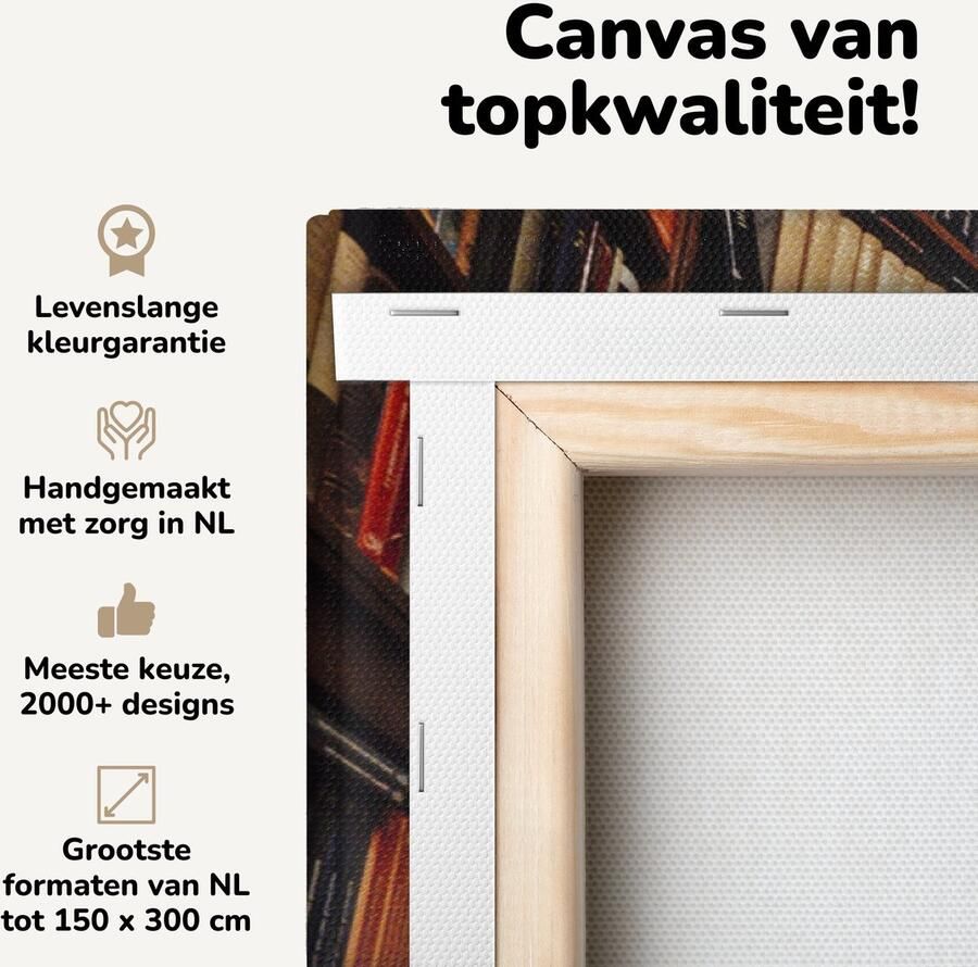 OneMillionCanvasses Canvas schilderij 150x100 cm Wanddecoratie Vrouw op een ladder in de bibliotheek Muurdecoratie woonkamer Slaapkamer decoratie Kamer accessoires Schilderijen - Foto 2