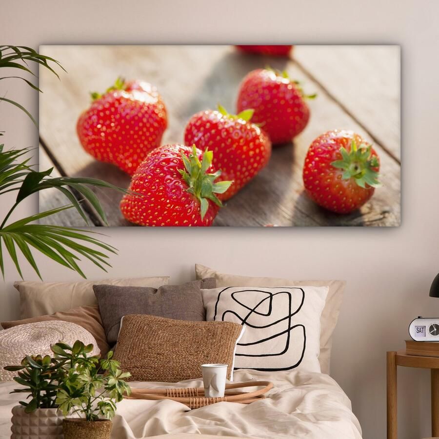 OneMillionCanvasses Canvas schilderij 160x80 cm Wanddecoratie Aardbei Fruit Tafel Muurdecoratie woonkamer Slaapkamer decoratie Kamer accessoires Schilderijen - Foto 2