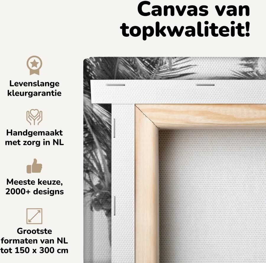 OneMillionCanvasses Canvas schilderij 180x120 cm Wanddecoratie Hangmat tussen palmbomen op het strand bij de Dominicaanse Republiek zwart wit Muurdecoratie woonkamer Slaapkamer decoratie Kamer accessoires Schilderijen - Foto 2