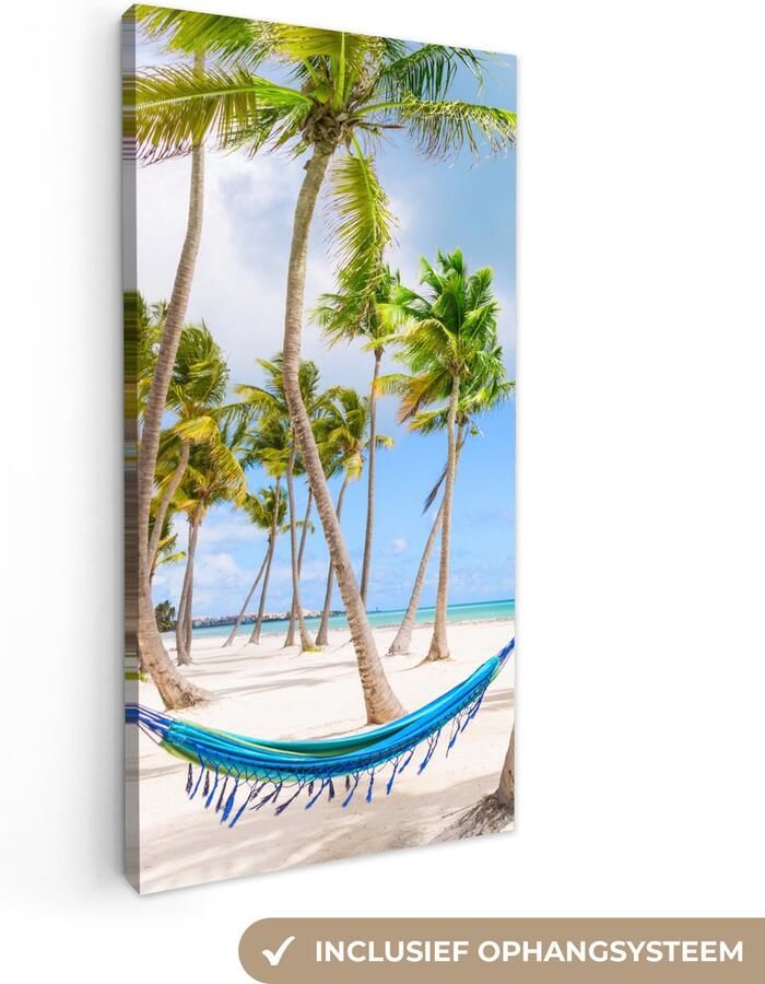 Canvas schilderij 40x80 cm Wanddecoratie Hangmat Strand Palmbomen Muurdecoratie woonkamer Slaapkamer decoratie Kamer accessoires Schilderijen op canvas