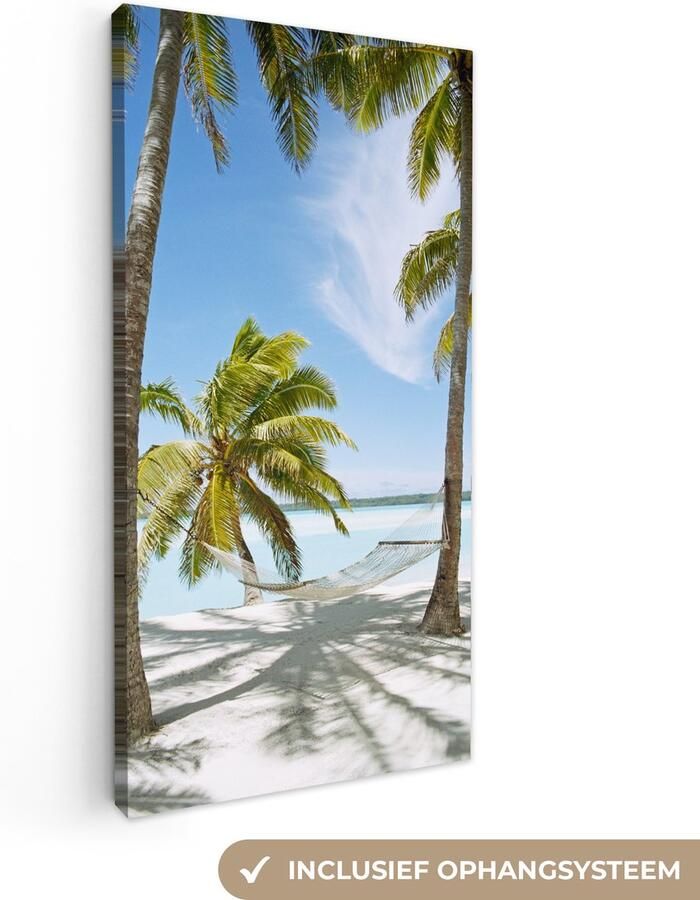 Canvas schilderij 20x40 cm Wanddecoratie Palmboom Hangmat Zand Muurdecoratie woonkamer Slaapkamer decoratie Kamer accessoires Schilderijen op canvas - Foto 2