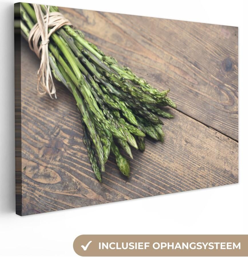Canvas schilderij 30x20 cm Wanddecoratie Bundel van wilde asperges of Asparagus officinalis op houten rustieke tafel Muurdecoratie woonkamer Slaapkamer decoratie Kamer accessoires Schilderijen op canvas - Foto 2