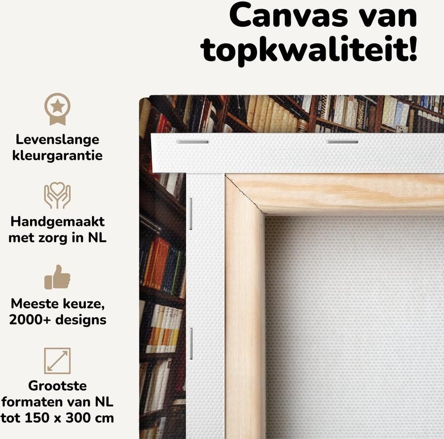 Canvas schilderij 30x20 cm Wanddecoratie Vrouw op een ladder in de bibliotheek Muurdecoratie woonkamer Slaapkamer decoratie Kamer accessoires Schilderijen op canvas - Foto 2