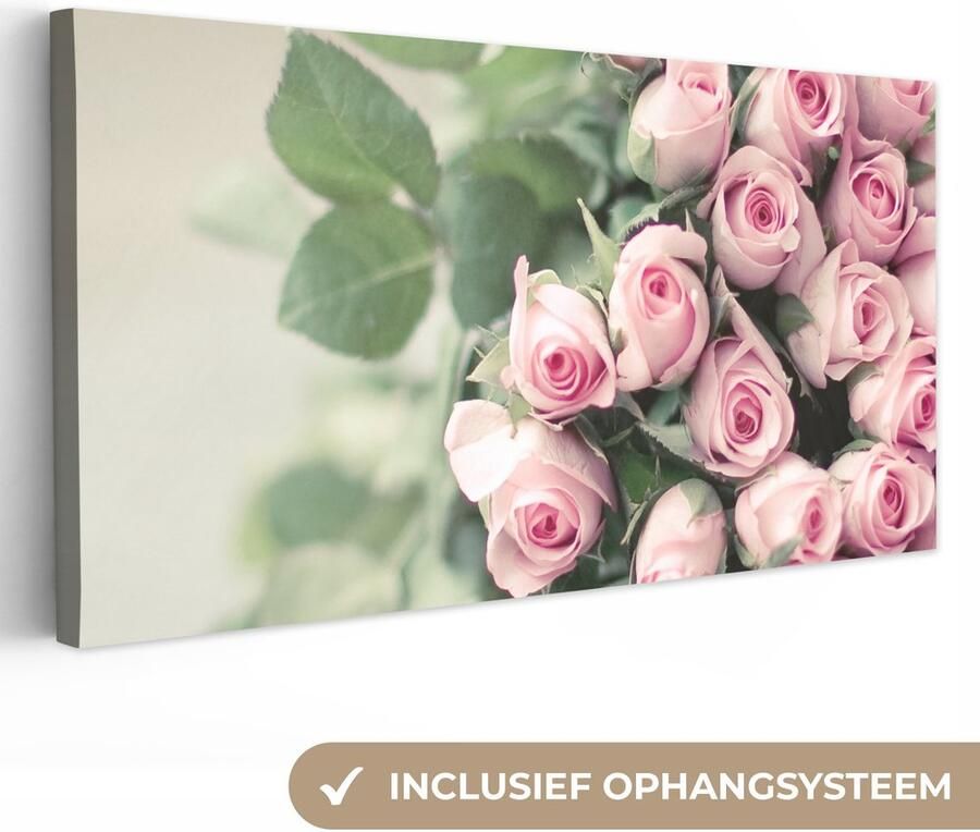 Canvas schilderij 40x20 cm Wanddecoratie Een grote boek van roze rozen ligt op een tafel. Muurdecoratie woonkamer Slaapkamer decoratie Kamer accessoires Schilderijen op canvas - Foto 2