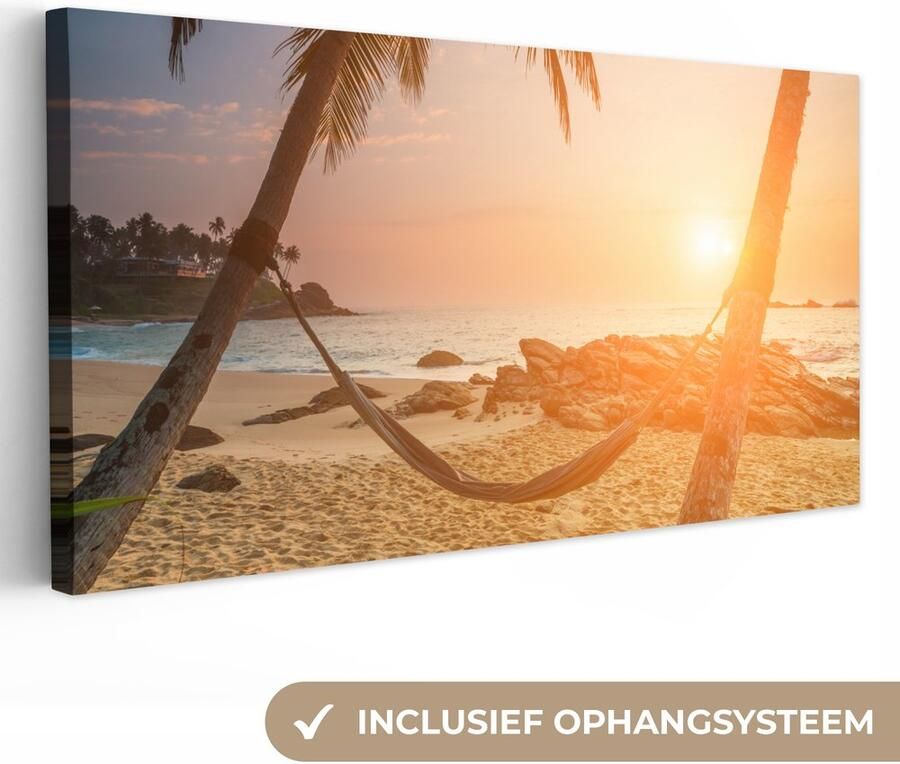 Canvas schilderij 40x20 cm Wanddecoratie Zomer Zonsondergang Hangmat Muurdecoratie woonkamer Slaapkamer decoratie Kamer accessoires Schilderijen op canvas - Foto 2