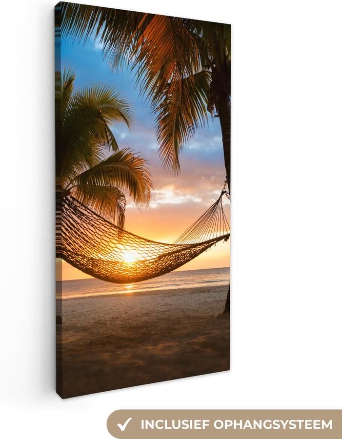 Canvas schilderij 20x40 cm Wanddecoratie Zonsondergang Hangmat Palmboom Muurdecoratie woonkamer Slaapkamer decoratie Kamer accessoires Schilderijen op canvas - Foto 2