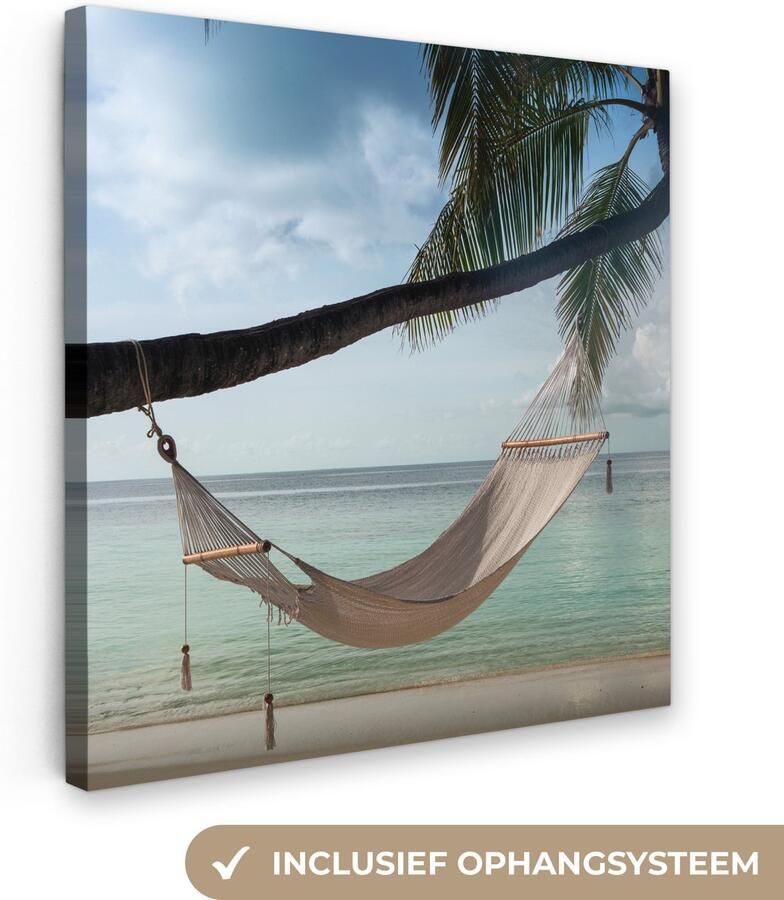 Canvas schilderij 50x50 cm Wanddecoratie Palmboom Hangmat Strand Muurdecoratie woonkamer Slaapkamer decoratie Kamer accessoires Schilderijen op canvas - Foto 2