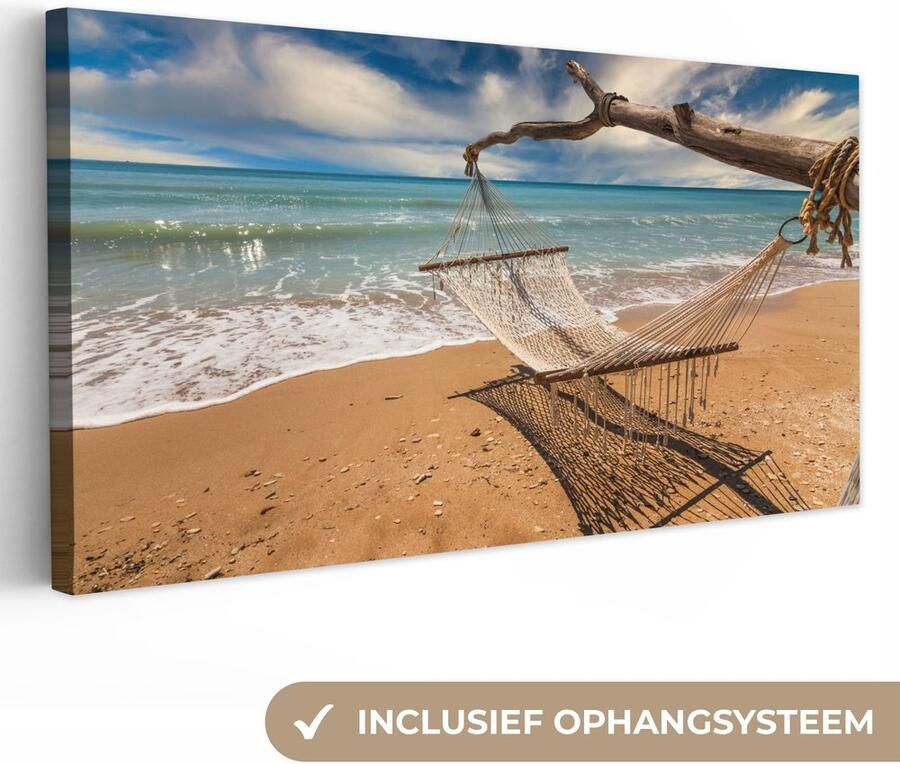 Canvas schilderij 40x20 cm Wanddecoratie Strand Zee Hangmat Muurdecoratie woonkamer Slaapkamer decoratie Kamer accessoires Schilderijen op canvas - Foto 2