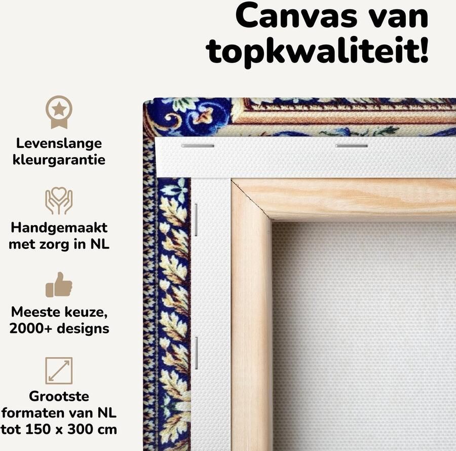 Canvas schilderij 90x60 cm Wanddecoratie Perzisch Tapijt Vloerkleed Patronen Blauw Muurdecoratie woonkamer Slaapkamer decoratie Kamer accessoires Schilderijen op canvas - Foto 2