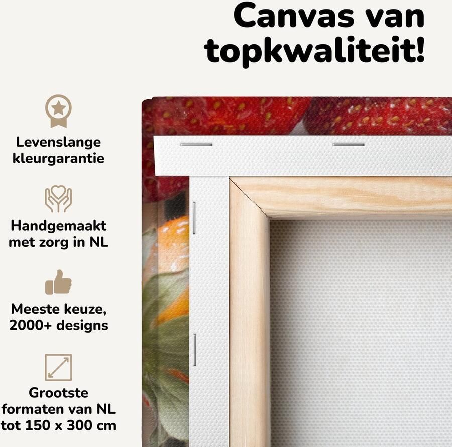 Canvas schilderij 90x90 cm Wanddecoratie Aardbei Fruit Tafel Muurdecoratie woonkamer Slaapkamer decoratie Kamer accessoires Schilderijen op canvas - Foto 2