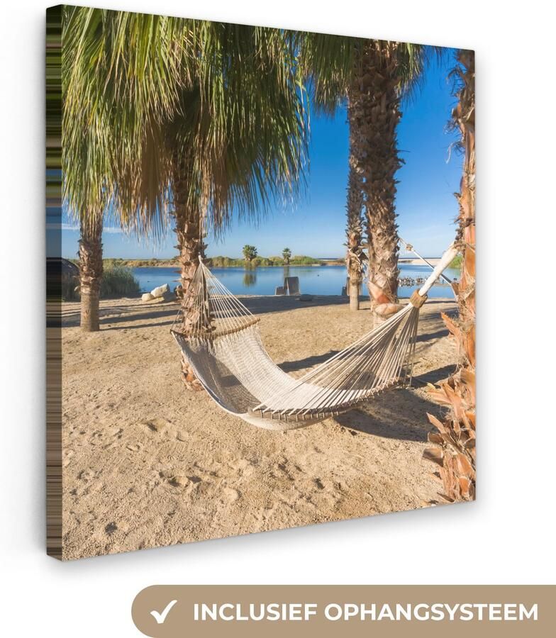 Canvas schilderij 50x50 cm Wanddecoratie Strand Hangmat Relax Muurdecoratie woonkamer Slaapkamer decoratie Kamer accessoires Schilderijen op canvas