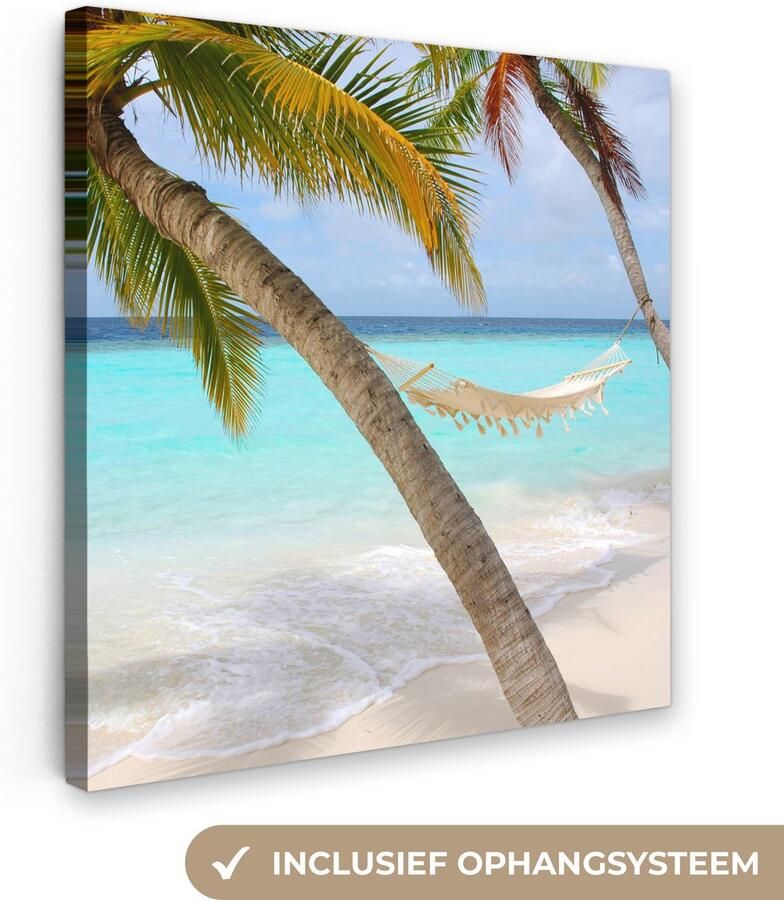 Canvas schilderij 90x90 cm Wanddecoratie Zomer Palmboom Hangmat Muurdecoratie woonkamer Slaapkamer decoratie Kamer accessoires Schilderijen op canvas - Foto 2