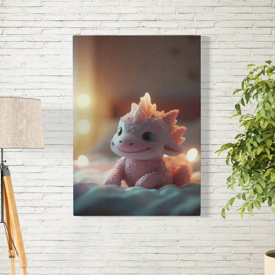 Canvas Schilderij Draakje op bed Kinderkamer decoratie Kamer decoratie accessoires Schilderijen woonkamer kunst Wanddecoratie slaapkamer Muurdecoratie keuken Wanddoek interieur binnen Woondecoratie huis Wall art woonaccessoires