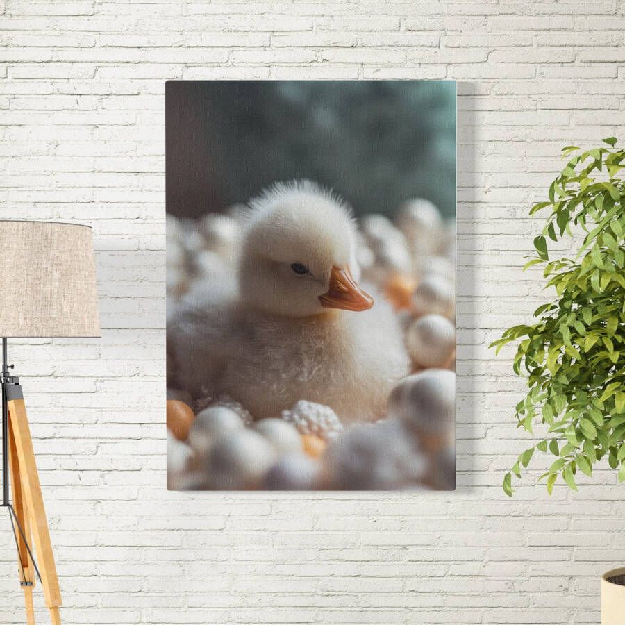 Canvas Schilderij Eendje op bed Kinderkamer decoratie Kamer decoratie accessoires Schilderijen woonkamer kunst Wanddecoratie slaapkamer Muurdecoratie keuken Wanddoek interieur binnen Woondecoratie huis Wall art woonaccessoires