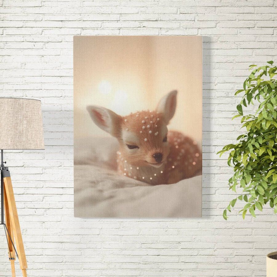 Canvas Schilderij Hertje op bed Kinderkamer decoratie Kamer decoratie accessoires Schilderijen woonkamer kunst Wanddecoratie slaapkamer Muurdecoratie keuken Wanddoek interieur binnen Woondecoratie huis Wall art woonaccessoires