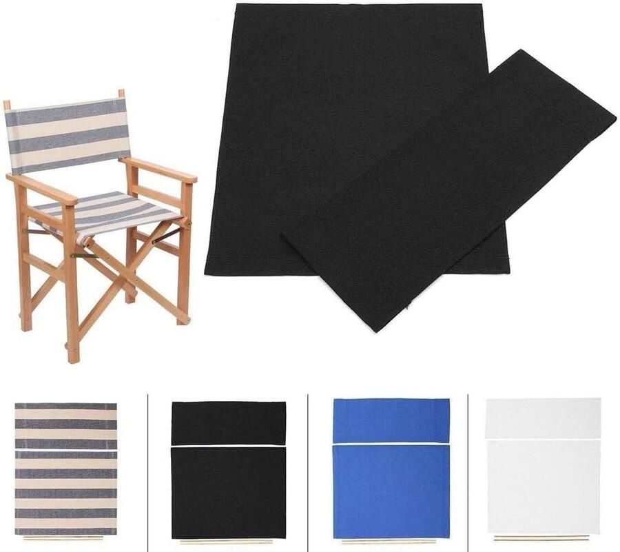 Canvas stoelhoes Set van 1 Vervanging voor regisseursstoelen Stretch Schimmelbestendig Wasbaar Duurzaam Vouwstoel Zwart