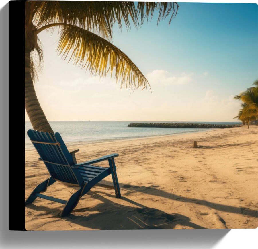 Canvas Strand Zee Palmbomen Zon Stoel 30x30 cm Foto op Canvas Schilderij (Wanddecoratie op Canvas)