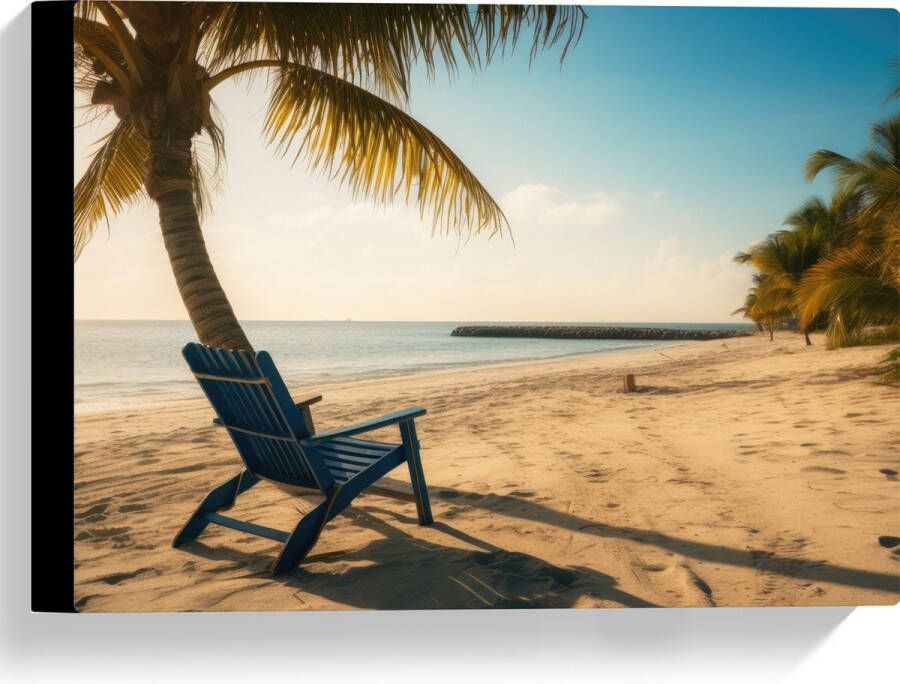 Canvas Strand Zee Palmbomen Zon Stoel 40x30 cm Foto op Canvas Schilderij (Wanddecoratie op Canvas)