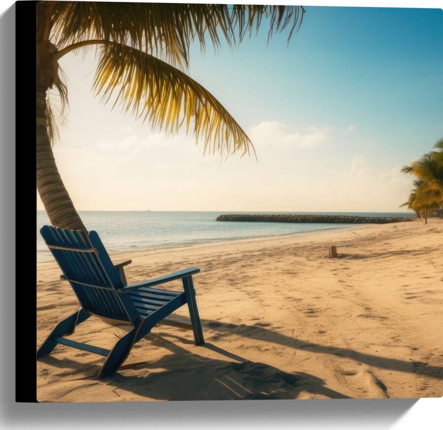 Canvas Strand Zee Palmbomen Zon Stoel 40x40 cm Foto op Canvas Schilderij (Wanddecoratie op Canvas)