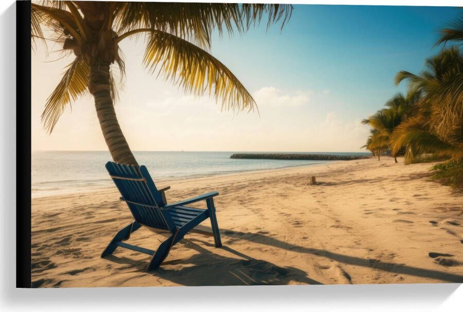 Canvas Strand Zee Palmbomen Zon Stoel 60x40 cm Foto op Canvas Schilderij (Wanddecoratie op Canvas)