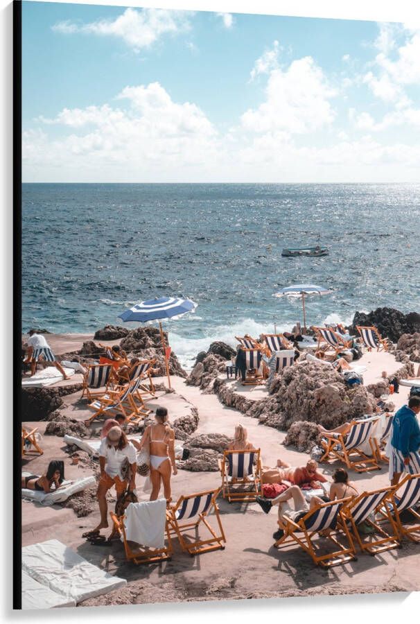 Canvas Strand Zee Stoelen Mensen Water Stenen 100x150 cm Foto op Canvas Schilderij (Wanddecoratie op Canvas)