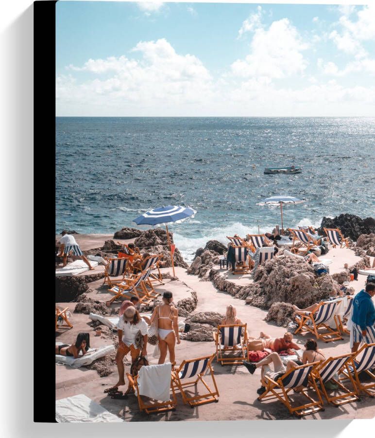 Canvas Strand Zee Stoelen Mensen Water Stenen 30x40 cm Foto op Canvas Schilderij (Wanddecoratie op Canvas)