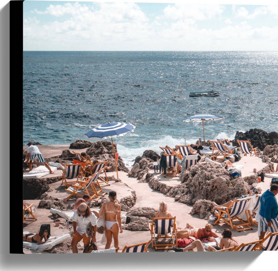 Canvas Strand Zee Stoelen Mensen Water Stenen 40x40 cm Foto op Canvas Schilderij (Wanddecoratie op Canvas)