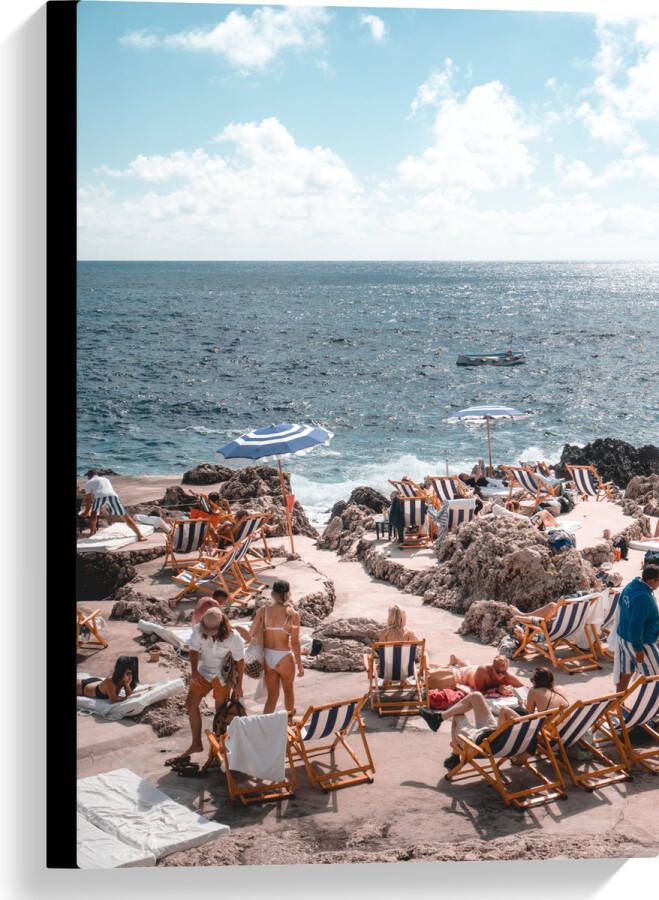 Canvas Strand Zee Stoelen Mensen Water Stenen 40x60 cm Foto op Canvas Schilderij (Wanddecoratie op Canvas)