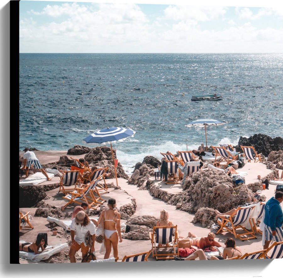 Canvas Strand Zee Stoelen Mensen Water Stenen 60x60 cm Foto op Canvas Schilderij (Wanddecoratie op Canvas)