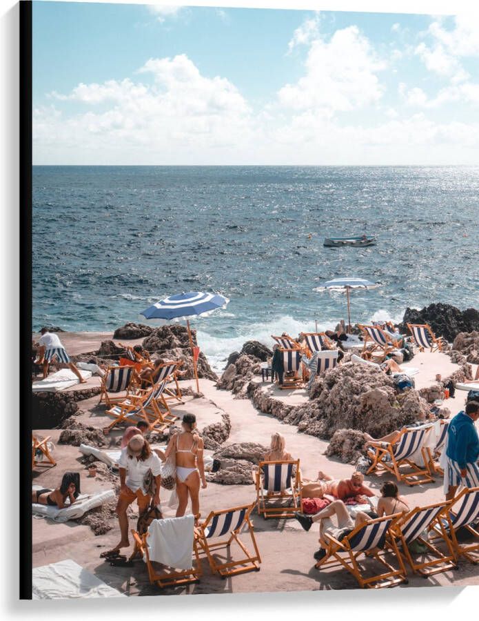 Canvas Strand Zee Stoelen Mensen Water Stenen 75x100 cm Foto op Canvas Schilderij (Wanddecoratie op Canvas)