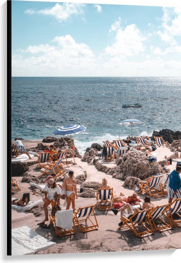 Canvas Strand Zee Stoelen Mensen Water Stenen 80x120 cm Foto op Canvas Schilderij (Wanddecoratie op Canvas)