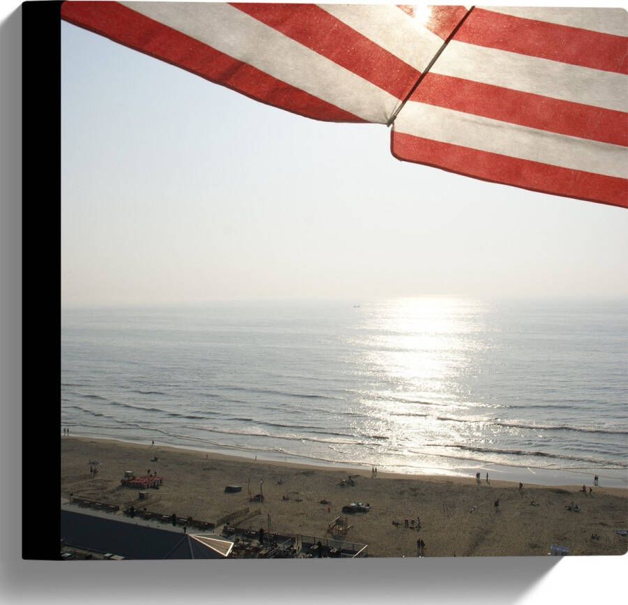 Canvas Strand Zee Zand Parasol Mensen Strandtent Zon 30x30 cm Foto op Canvas Schilderij (Wanddecoratie op Canvas)
