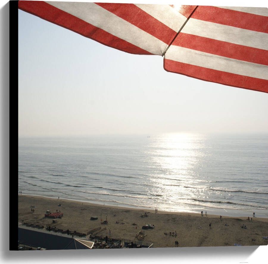 Canvas Strand Zee Zand Parasol Mensen Strandtent Zon 60x60 cm Foto op Canvas Schilderij (Wanddecoratie op Canvas)
