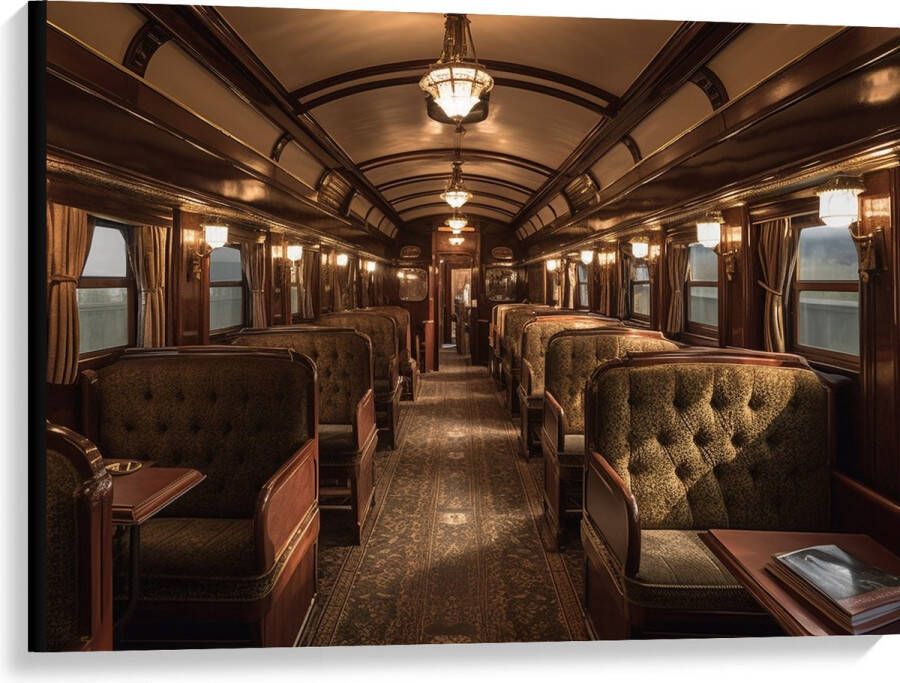 Canvas Trein Stoelen Hout Lampen 100x75 cm Foto op Canvas Schilderij (Wanddecoratie op Canvas)