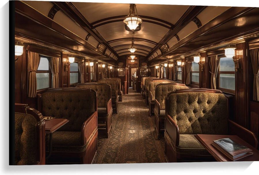 Canvas Trein Stoelen Hout Lampen 90x60 cm Foto op Canvas Schilderij (Wanddecoratie op Canvas)