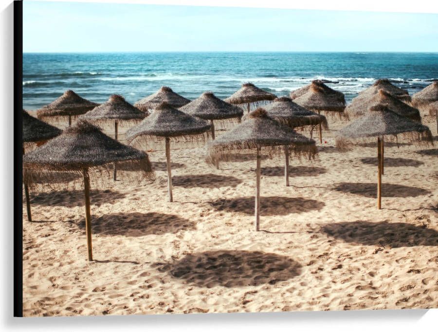Canvas Zee Strand Zand Parasols 100x75 cm Foto op Canvas Schilderij (Wanddecoratie op Canvas)